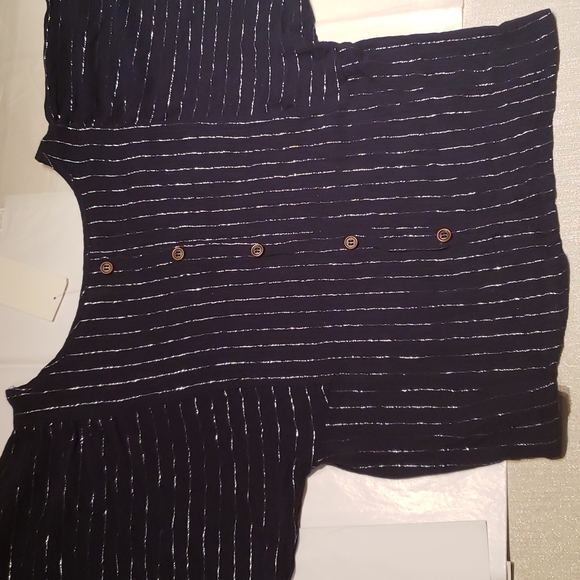 Sienna Sky NEW Blouse Top Back Buttons Metallic Lurex Stripe Dark NAVY Women's - Picture 10 of 16